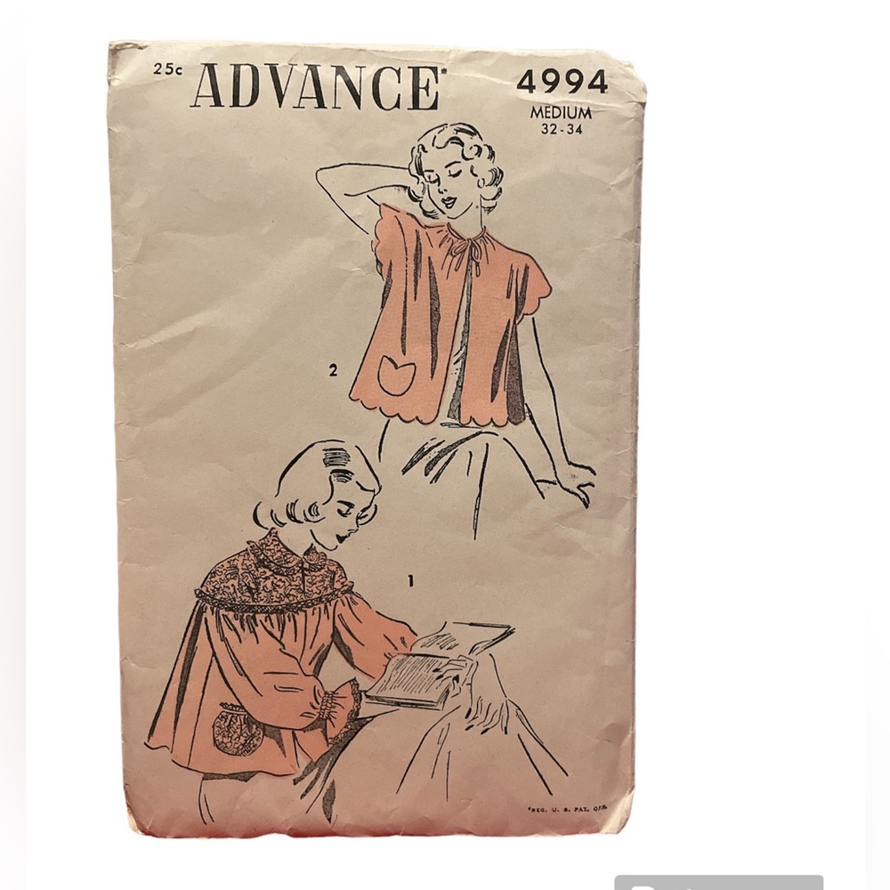 1940s Original Vintage Advance Sewing Pattern 4994 Misses Bedjacket Sz 36 38 B - Picture 1 of 2
